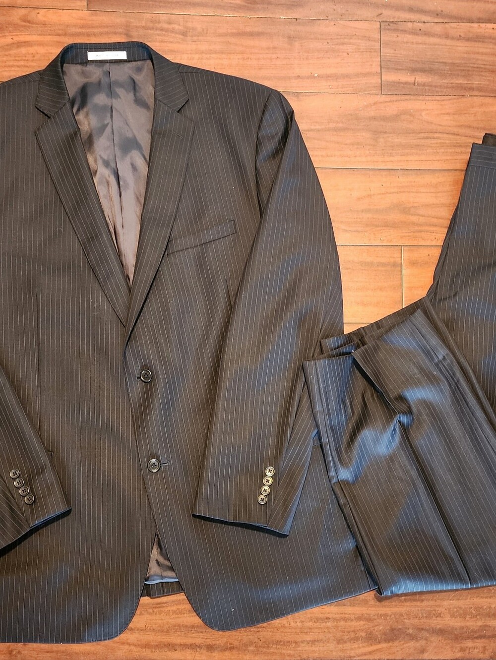 Joseph Abboud Black‎ Pinstripe Two-Piece Suit 100% Wool 48L